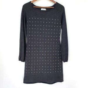 Calvin Klein  dress with wide crew neckline & sparkly gems, pullover, wool blend